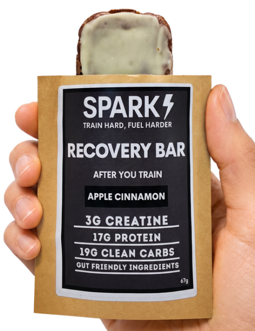 Spark Recovery Bar, Apple Cinnamon, in charcoal packaging